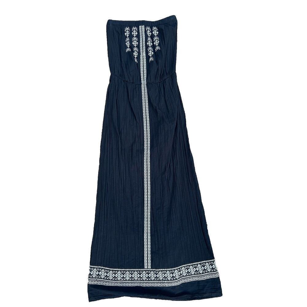 Velvet by Graham & Spencer Embroidered Long Maxi Strapless Dress Black Size M